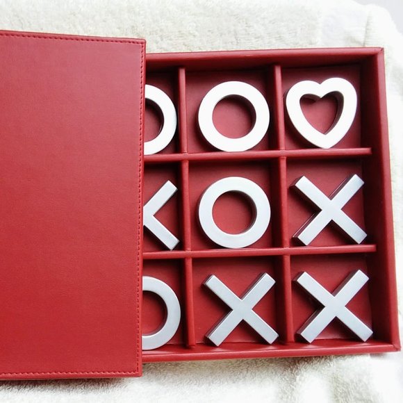 Other - Tic Tac Toe Set Game Gift Large 3D Silver X O Heart Red Case 8" X 8" New